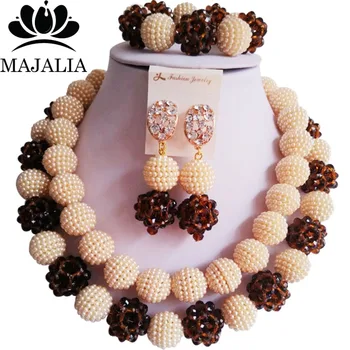 

Majalia Fashion Nigeria Wedding African Jewelry Set Champagne and Brown Crystal Plastic Pearl Necklace Bride Jewelry Sets 2CY030
