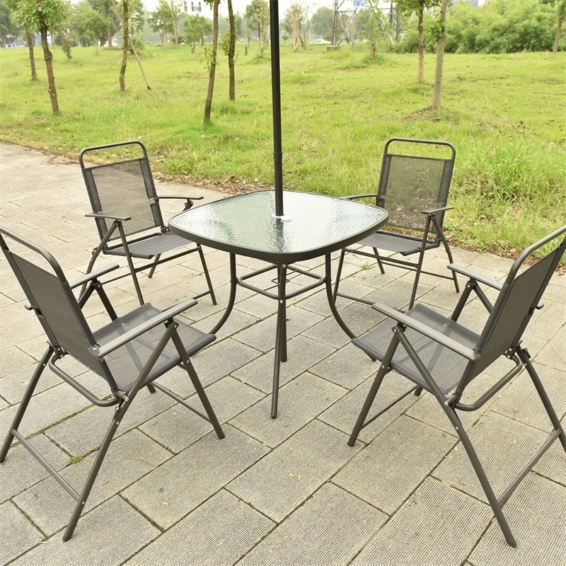 Высокое качество 6 шт. складной набор мебели для патио с зонтиком столешница из