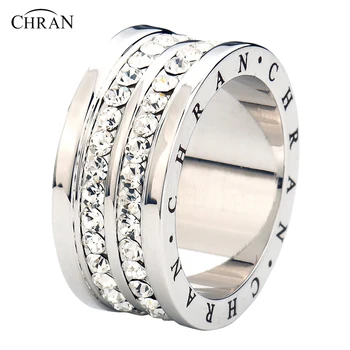 

Chran Brand Costume Wedding Jewelry Finger Rings Fashion 2 Rows Crystal Engagement Rings for Women