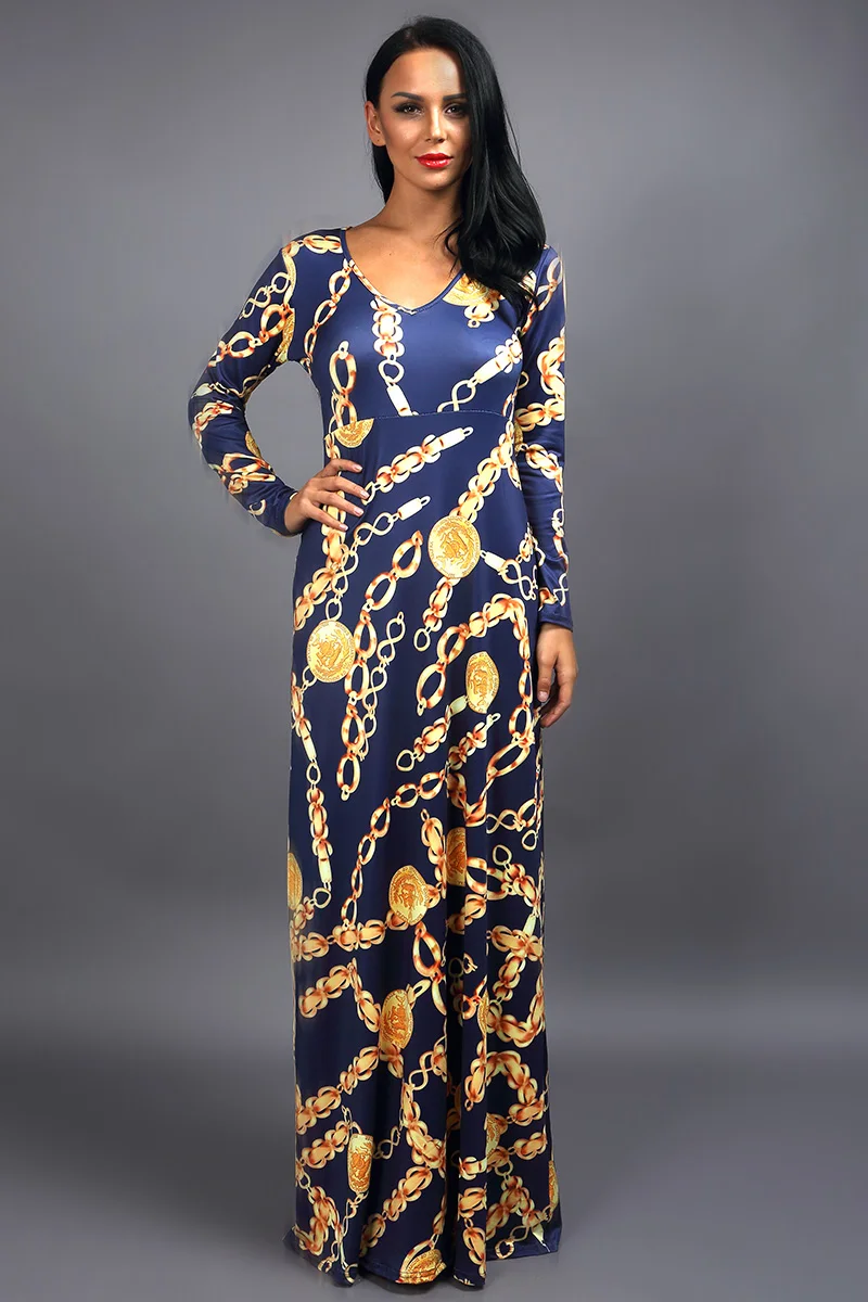 Kostlich 2016 Autumn Women Dress Sexy Metal Chain Print Women Long Sleeve Dresses Bodycon Evening Nightclub Ladies Dresses (13)