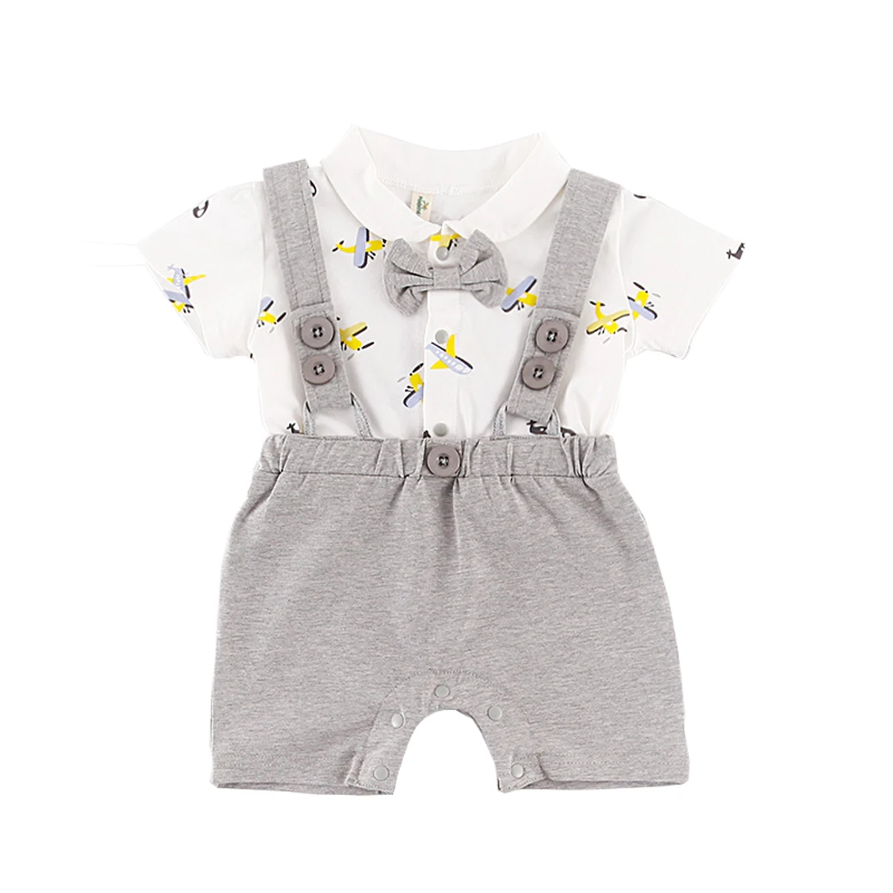 

ALLAIBB Baby Boys Bowtie Gentleman Short Sleeve White Shirt Romper