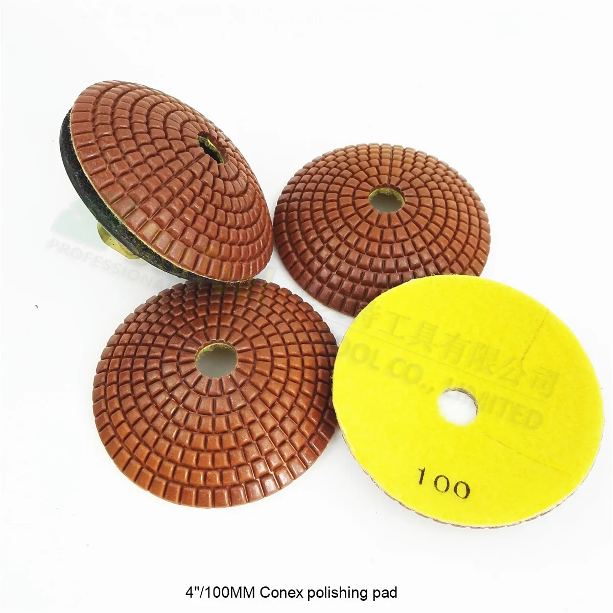 

SHDIATOOL 4pcs 4" #100 bowl shaped wet diamond polishing pads with M14 rubber backer Diameter 100mm convex sanding disc