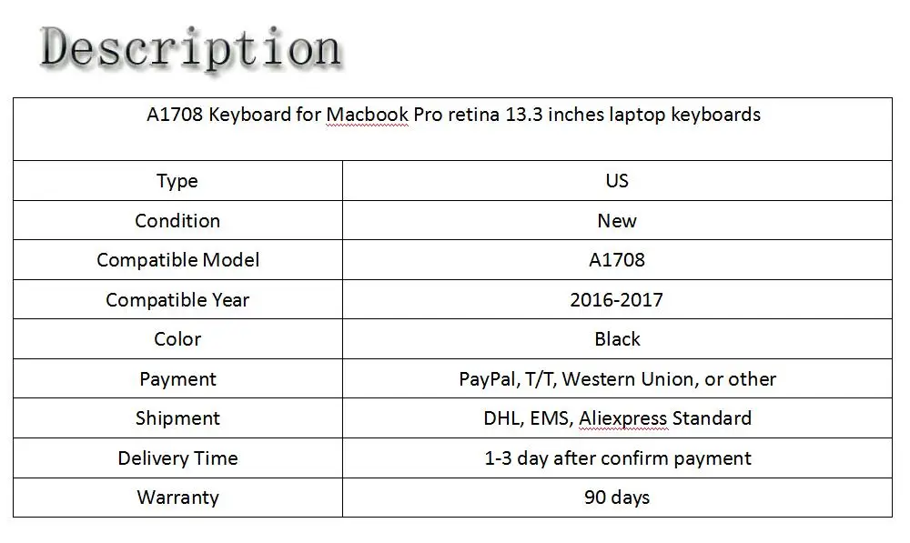 A1708 клавиатура для Macbook pro ноутбук RETINA клавиатуры 2016 2017 MLL42 MPXQ2