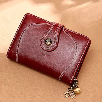 

High Quality Genuine Leather Women Wallet Small Female Short Wallet Ladies Mini Coin Purse Fashion Retro Oil Wax Leather Wallets