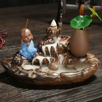 

Ceramic burner purple sand buddha statues ornaments backflow incense burner home decoration zen decor 20pc incense free