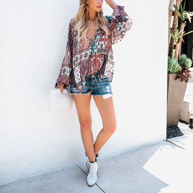 Women Floral Loose Chiffon Blouse Vintage Kimono Cardigan Boho Chiffon Coat Women Short Sleeve Printed Shirts