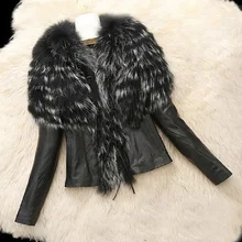 Plus Size S-6X Autumn Winter Women Faux Fur Coat Lady Slim Fit Zipper PU Leather Jacket