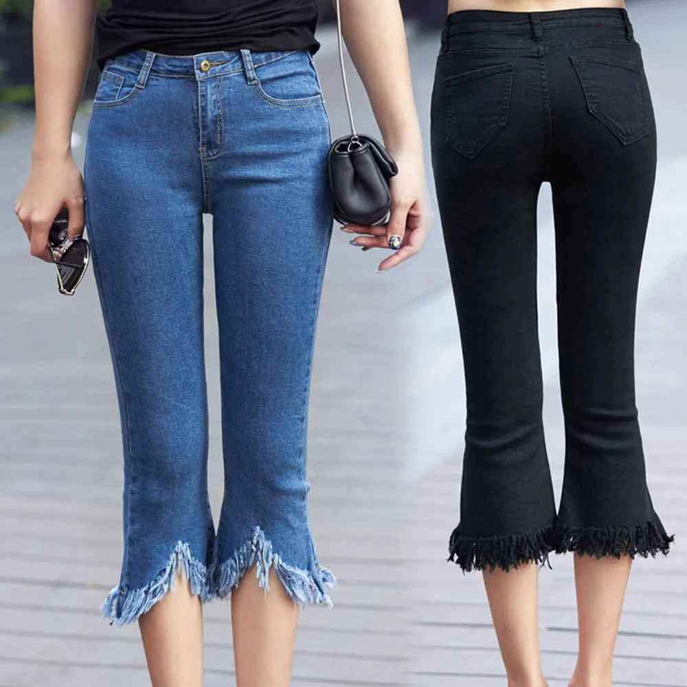 AudWhale расклешенные женские джинсы кисточкой большой размеры 5XL джинсы брюки для девочек для женщин Повседневное летняя с высокой талией