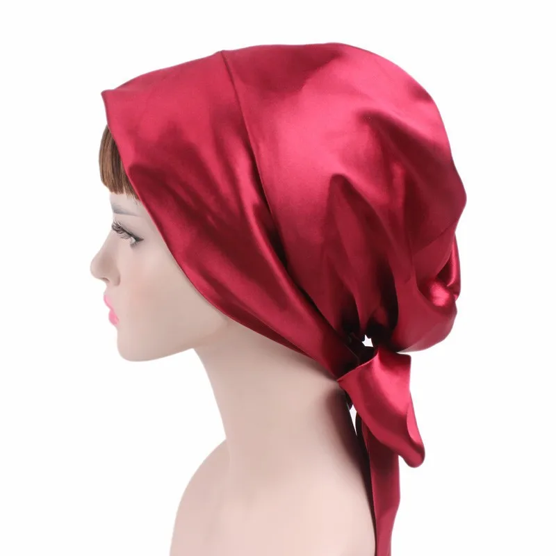 Атласный бантик платок Мусульманский Исламский хиджаб тюрбан Удобная шапочка для сна вьющиеся волосы обертывание женский Шелковый головной платок головной убор