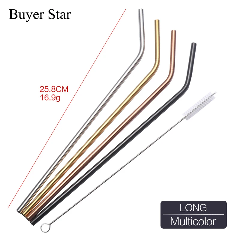 4 bent Colors Plus 1 4 соломинки из нержавеющей стали+ щеточка для очистки, многоразовая металлическая соломинка в разложенном виде, Золотая Черная кухонная Горячая - Цвет: 4 bent Colors Plus 1