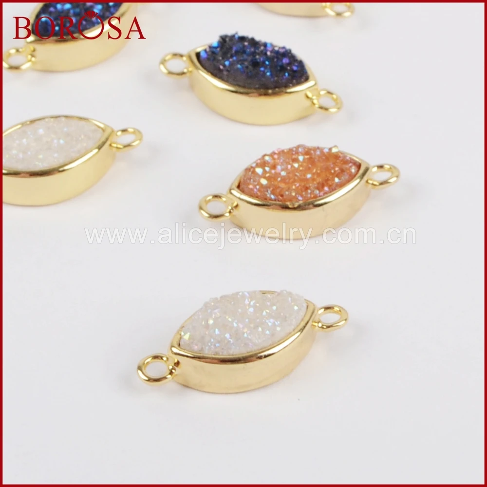 BOROSA 10PCS New Connector Charms Gold Color Bezel Marquise Rainbow Titanium Druzy Connector for DIY Jewelry Findings ZG0156 3