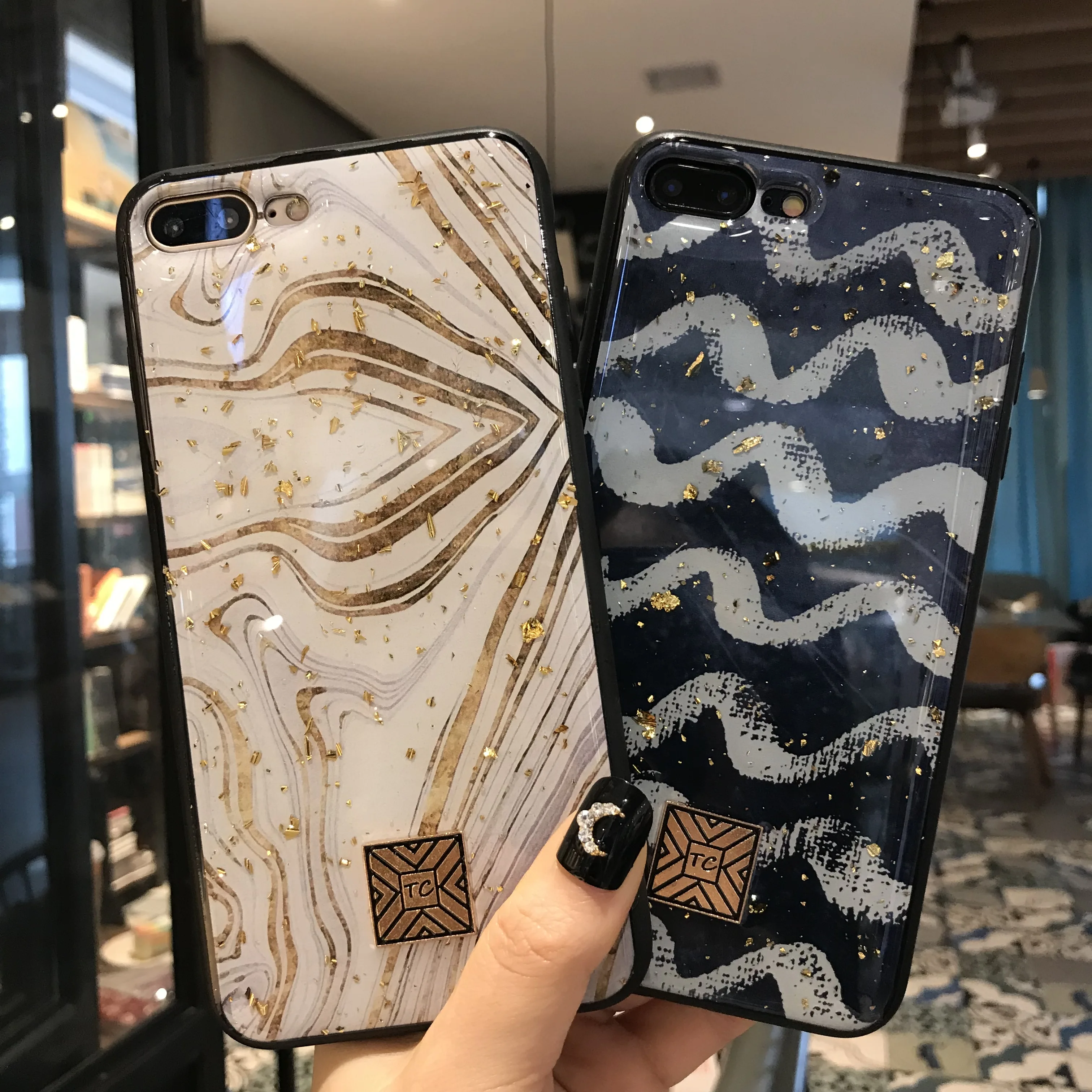 

Luxury Gold Foil Glitter Phone Case For iPhone XS Max XR X Soft TPU Marble Stripe Cover For iPhone 7 8 6 6s Plus Case Coque