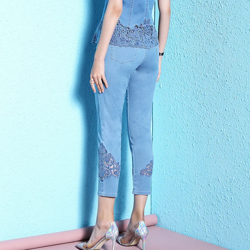 Летние женские модные джинсы, кружевные дышащие хлопковые джинсы, женские летние тонкие укороченные тонкие джинсы nw18a1983