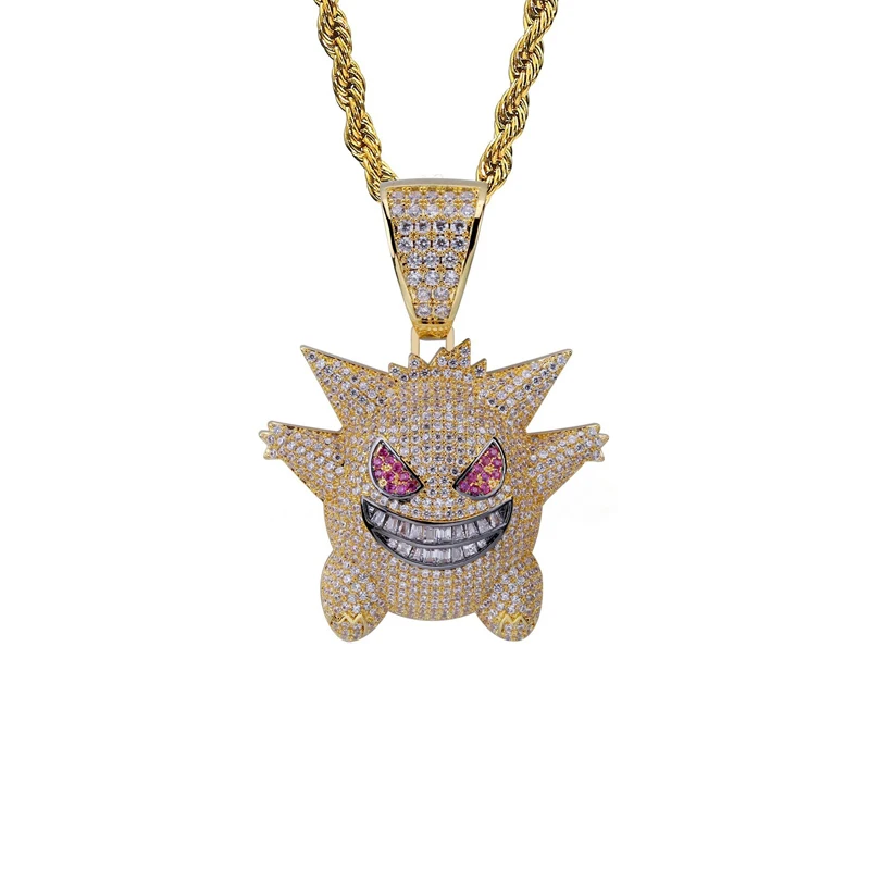 Хип-хоп AAA CZ Циркон проложенный Bling Iced Out кулон из золота и серебра и ожерелье для мужчин женщин раппер ювелирные изделия с 60 см Веревка Цепи