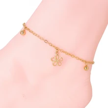 Hot Sale Gold Color Acrylic Chain Beach Foot Ankle Jewelry Vintage Beauty Flower Anklets For Women