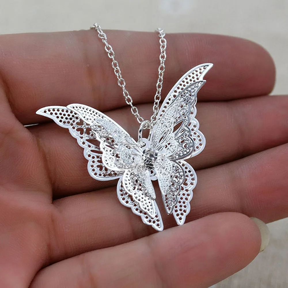 

Necklace for Women Lovely Butterfly Pendant Chain Long Necklace Fashion Jewelry Silver Geometric Statement Jewelry Bijoux #L3$