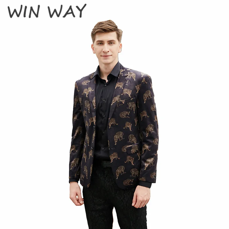 Win Way Мужской необычный блейзер для мужчин костюм леопардовый принт куртка