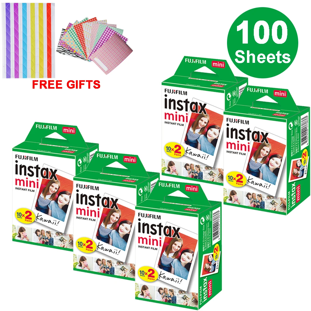 100 листов Fujifilm Instax Mini White Edge пленка мгновенная фотобумага для Instax Mini 8 9 7s 9 70 25 50s 90 SP-1 2 камеры подарки