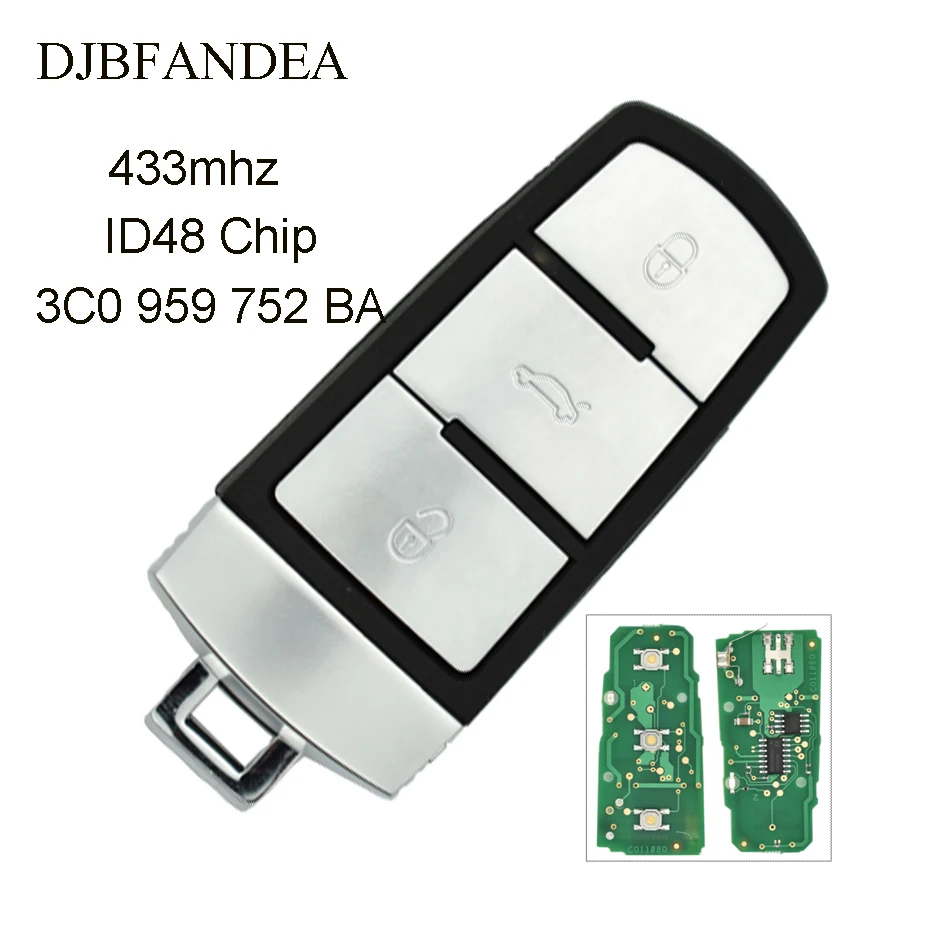 DJBFANDEA 433 МГц ID48 чип умный Автомобильный Дистанционный ключ 3C0 959 752 BA для VW Passat B6 3C 3