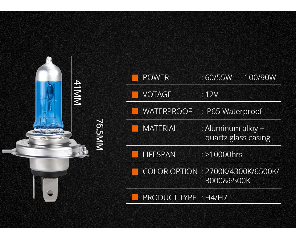 Foxcnsun 1 шт. супер белая галогенная лампа H4 H7 12 В 55 Вт 100 Вт 4300 К 2700 к 6500 к кварцевое стекло автомобильный головной светильник лампа мотоциклетный светильник