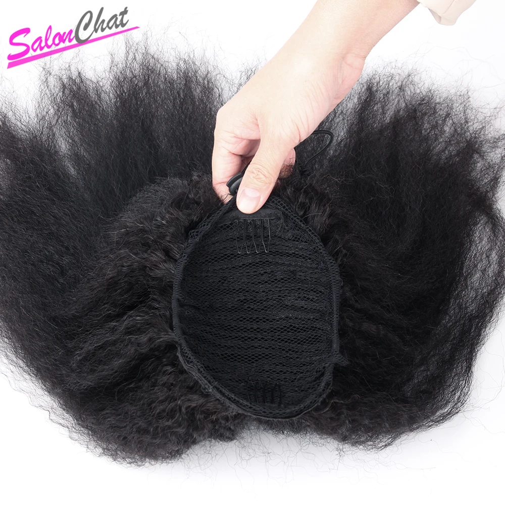 Kinky-Straight-Ponytail-Brazilian-Human-Hair-Drawstring-Ponytail-Clip-In-Hair-Extensions-Coarse-Yaki-Natural-Remy