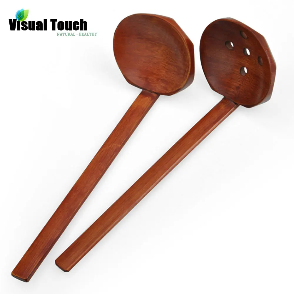 Visual Touch Multi Use Nature Solid Wood Ladle Serve Set Pierced Table