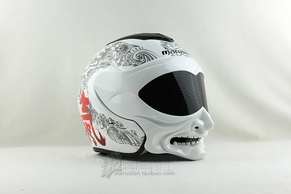 Настоящий белый и черный газовый шлем Marushin мотоциклетный шлем самурайский шлем половина лица двойные линзы marushinC609