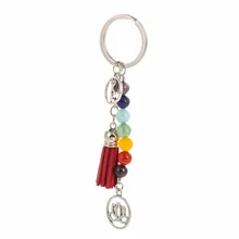 7 Chakra Keychain Colorful Stone Beads Chakras Energy Yoga Fitness Key Chains Lotus Tassel Key Rings Fashion Jewelry