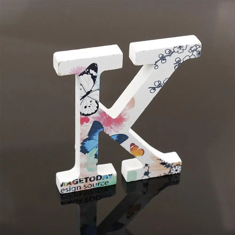 10 см белые деревянные буквы Декоративный принт бабочки на цветах деревянные буквы A-Z Украшение DIY ремесла домашний Свадебный декор - Цвет: K