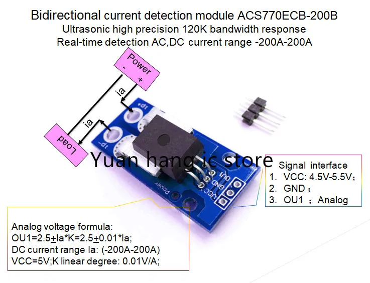 

Bidirectional current sensor module ACS770ECB-200B ACS770ECB 200B ACS770 120 kHz bandwidth AC, DC:-200 -200 A 0.01V/1A