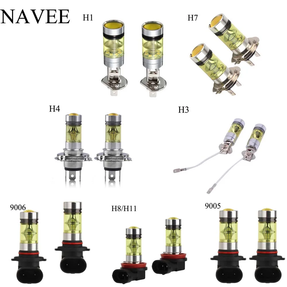 

2pcs/set Car H1/H3/H4/H7/H8(H11)/9005/9006 2828MSD LED Headlight Auto LED Fog Light Gold 20LED 100W Super Bright Car Lamp Bulb
