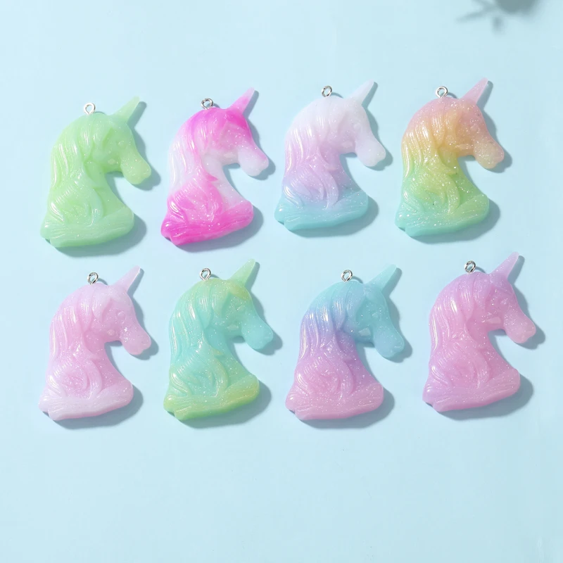 

37*51mm 12pcs/lot cute Rainbow unicorn charms necklace pendant flatback resin keychain charms for DIY jewelry deco.