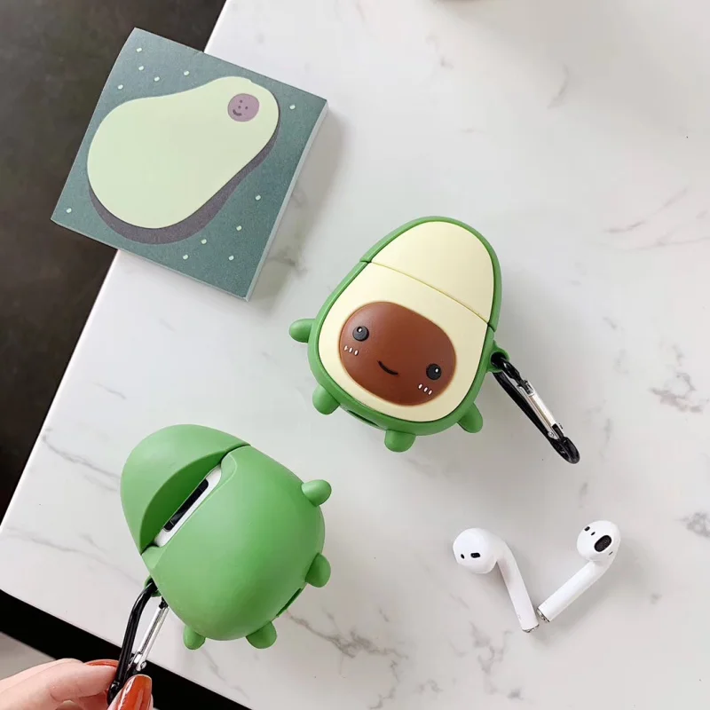 Чехол для AirPods с милым 3D рисунком авокадо, чехол для наушников Apple Airpods 2, силиконовый чехол для наушников Air pods, ремешок для наушников