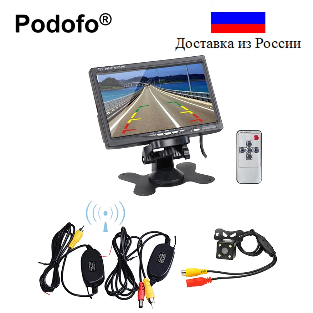 

Podofo Wireless Car Reversing Waterproof Backup Rear View Cameras + 7" TFT LCD Monitor Kit for Vehicle RV Truck Trailer Bus Van