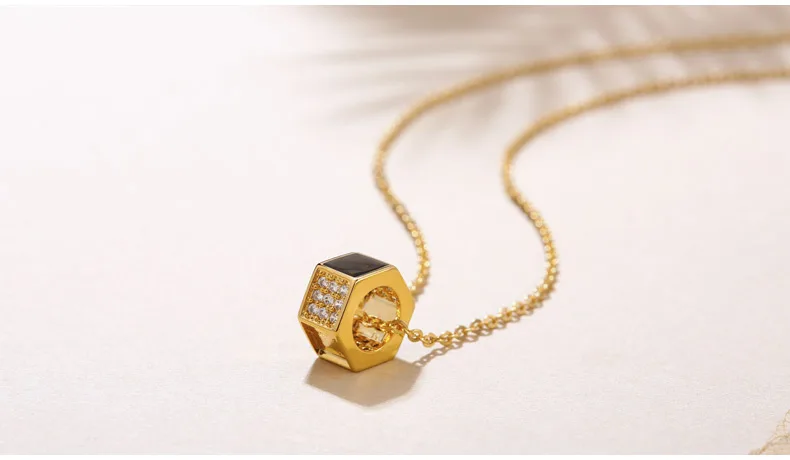 SA SILVERAGE Настоящее 9K желтое золото круглый кулон ожерелье драгоценный камень колье ожерелье s 9K кулон с золотым цветом серебряная цепь