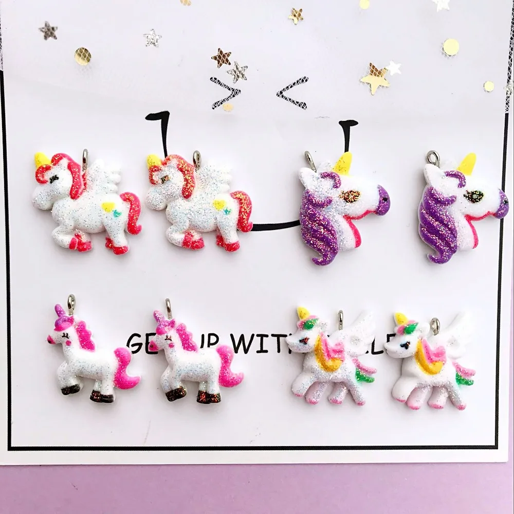 10pcs mini small unicorn charms earrings flat back resin charms necklace pendant keychain charms