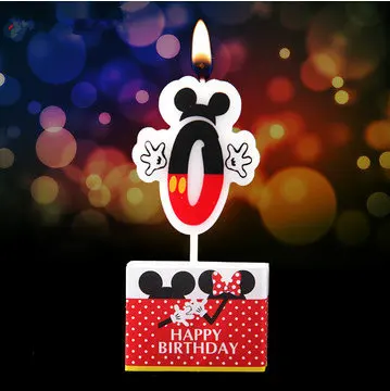 1 PCS С Днем Рождения мультяшная свеча Микки и Минни Маус Мышь лампы в форме свечи Юбилей торт номера От 0 до 9 лет лампы в форме свечи вечерние украшения - Цвет: Mickey 0