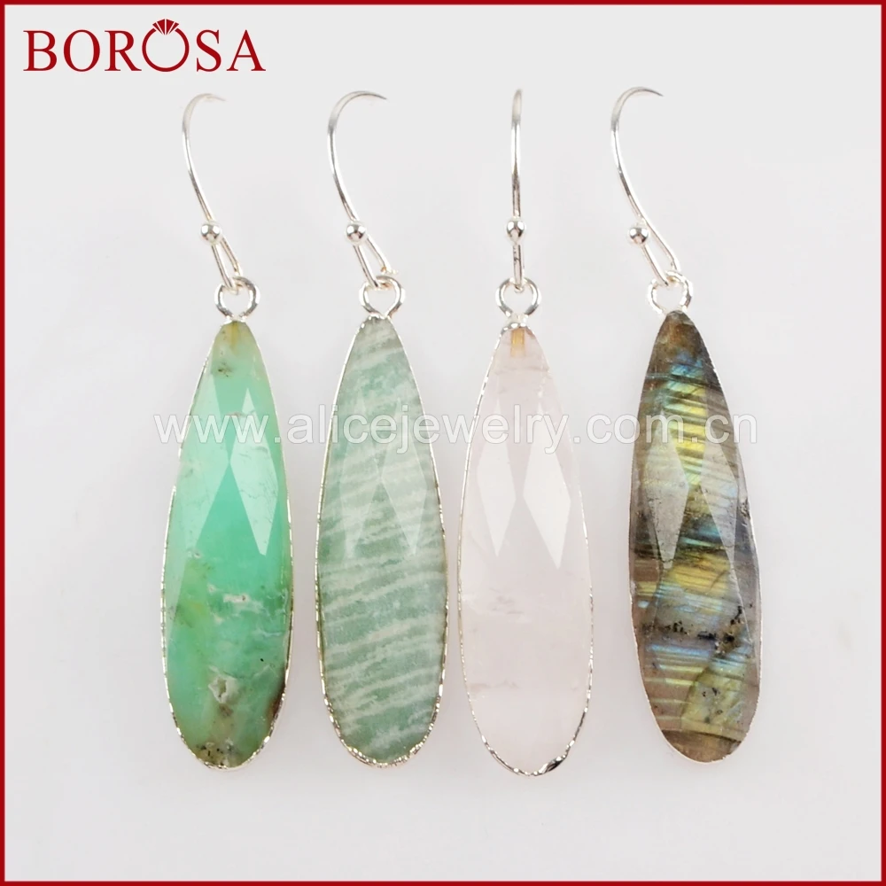 BOROSA 5 пар серебряных цветов каплевидный белый кварц Кристалл Лабрадорит граненый
