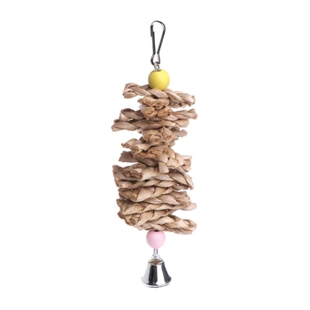 

Parrot Bird Toys Natural Wooden Grass Chewing Bite Hanging Cage Bell Swing Climb