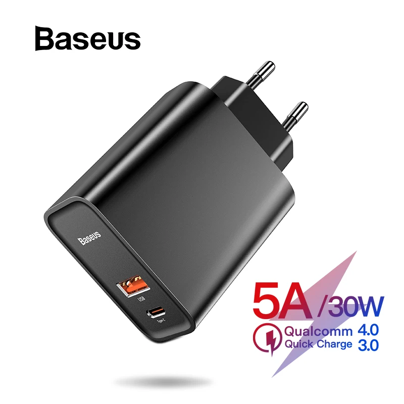 Baseus Quick Charge 4.0 3.0 USB Charger For Redmi Note 7 Pro 30W PD 5A Supercharge Fast Phone Charger For Huawei P30 iPhone X XR