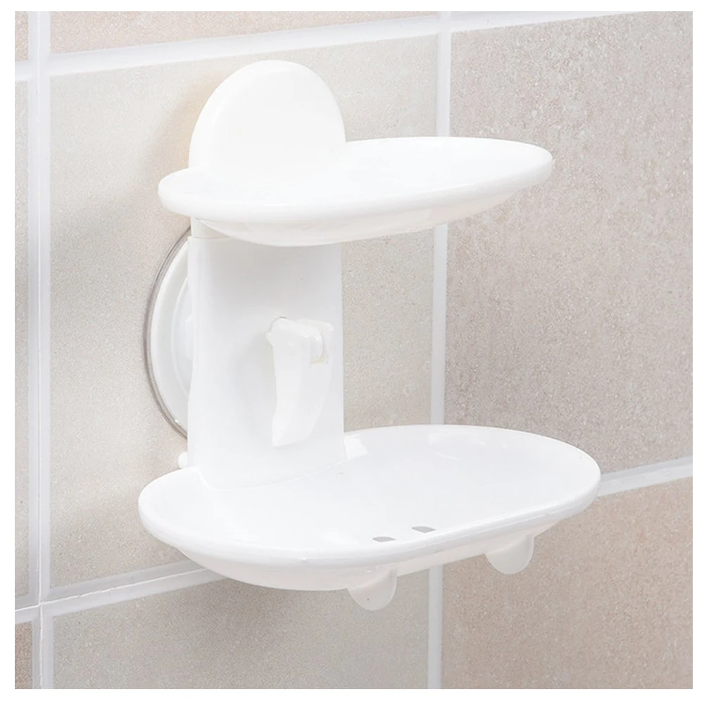 Двойной мыльница сильный всасывающее мыло держатель поднос для чашек для душа Ванная комната (белый)