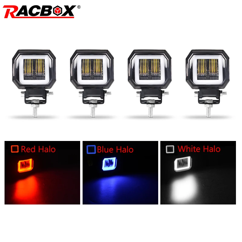 

4 PCS 7D 3 LED Work Light fog lamp Square Spotlights headlights for Offroad Truck Driving Boat Moto UAZ 4X4 12V 24V Car styling