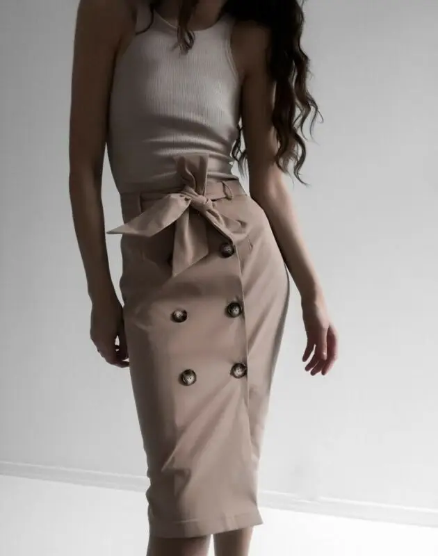 Женские пуговицы для юбки с разрезом и высокой талией летняя Праздничная юбка модная женская одежда повседневные юбки