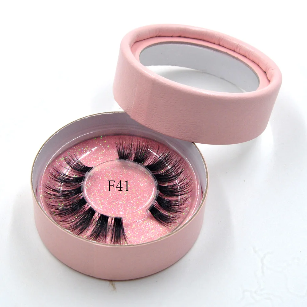 

1 pair individual 3D mink lashes natural long invisible thin band fake wending eyelashes curl soft extension pink Round box F41
