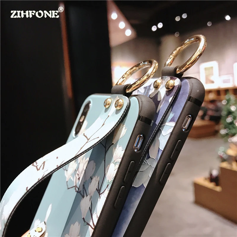 

Fashion Flower Phone Case For OPPO K1 R15X Case Silicone Soft Wristband Back Cover On OPPO F9 A7X Vivo R15 R17 R17 Pro Case Capa