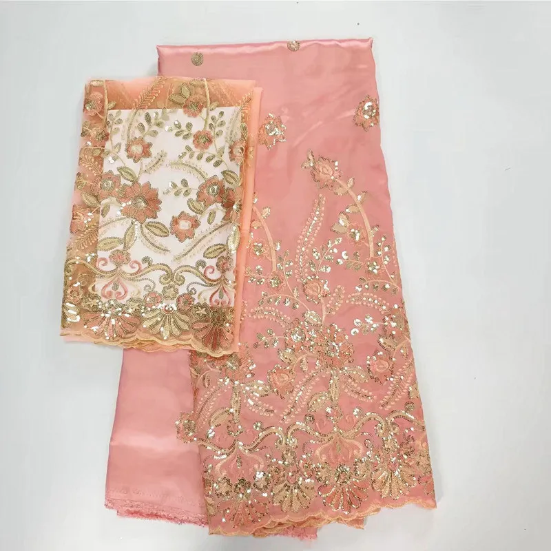 

Pink african george lace fabric 5yards african george fabric best quality french net sequin lace george wrapper material WHA1-3