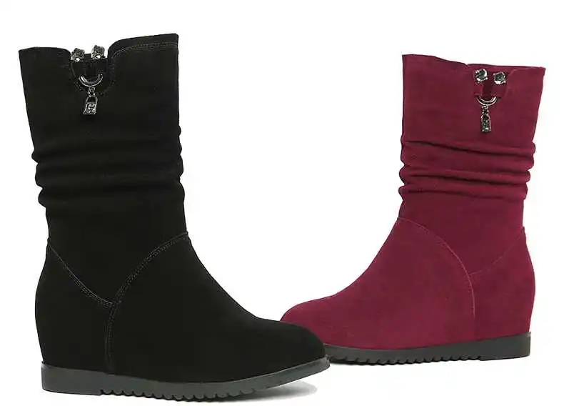 

Fashion European Brand Women's Boots Genuine Leather Cow Leather Short Chunky Ankle Boots Wedges Heels Booties Mujer S4360