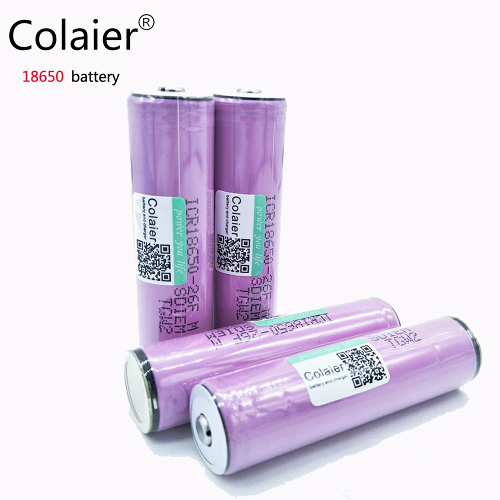 Colaier for samsung 18650 2600mah protected battery ICR18650 26FM originally 3 7V 2500mah rechargeable battery for