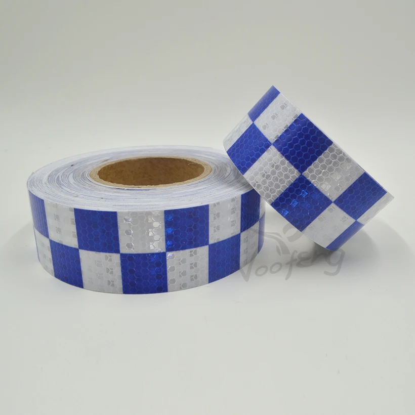 Blue/white Square diamonds reflective tape with self adhesive for truck Free shipping