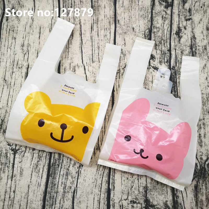 Sac De Transport En Plastique Avec Poignee 100 Pieces 15x28cm Petit Mignon Lapin Rose Jaune Winnie Maga Sac Pour Bonbons Gateau Bijoux Sac Gilet Aliexpress